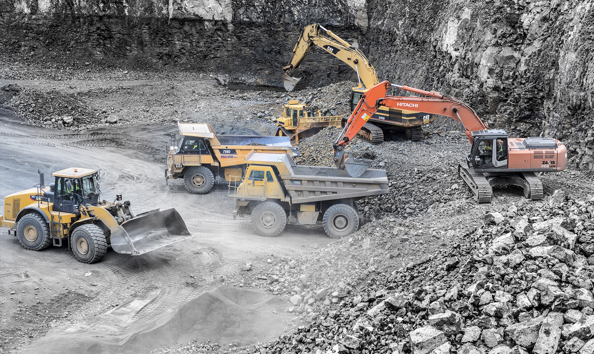 trucks in a quarry