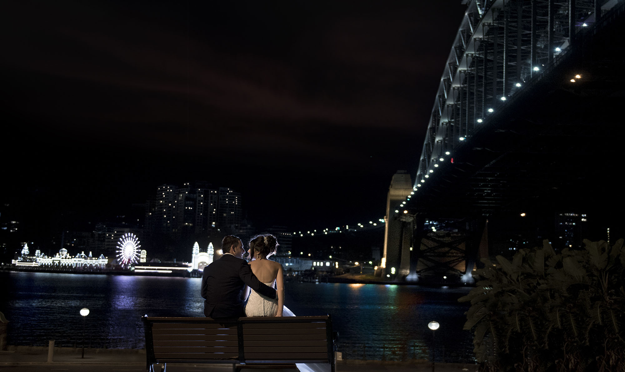 Sydney harbor night bride and groom